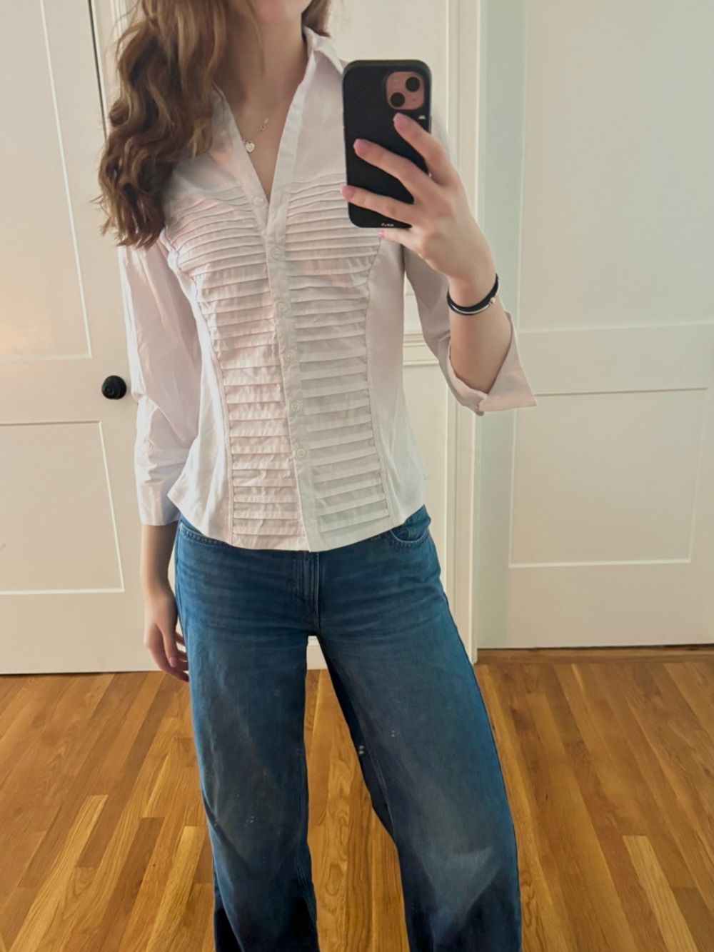 Zac & Rachel Crisp White Pleated Button-Down Shirt